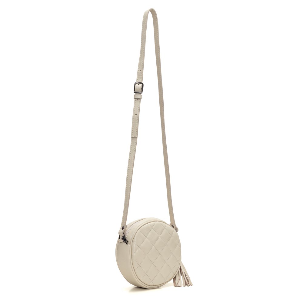 Bolsa Em Couro Redonda Matelassê Kira - Off-White Branco 3