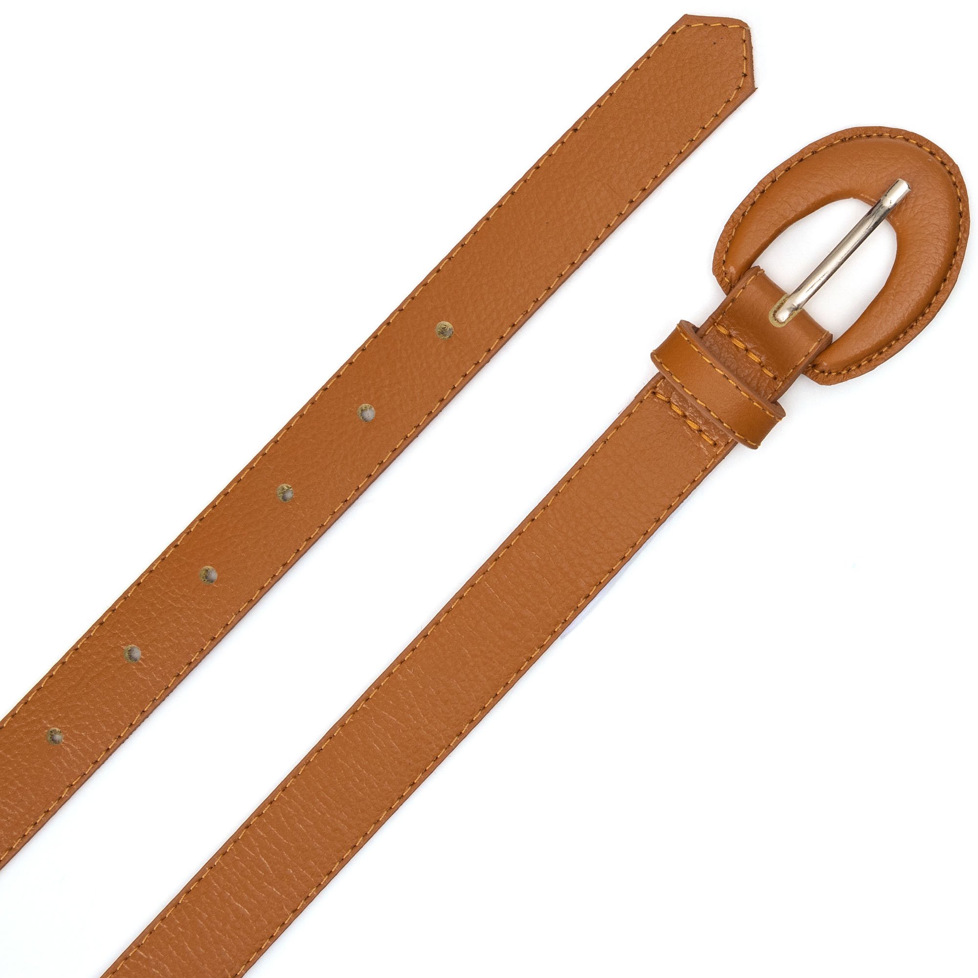 Cinto Em Couro Fivela Encapada Lizet Amarelo Marrom 2