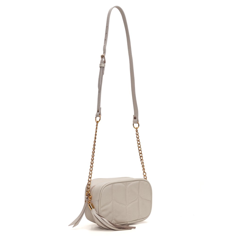 Bolsa Em Couro Matelassê Alça Tiracolo Corrente E Couro Xanty - Offwhite Off White 3