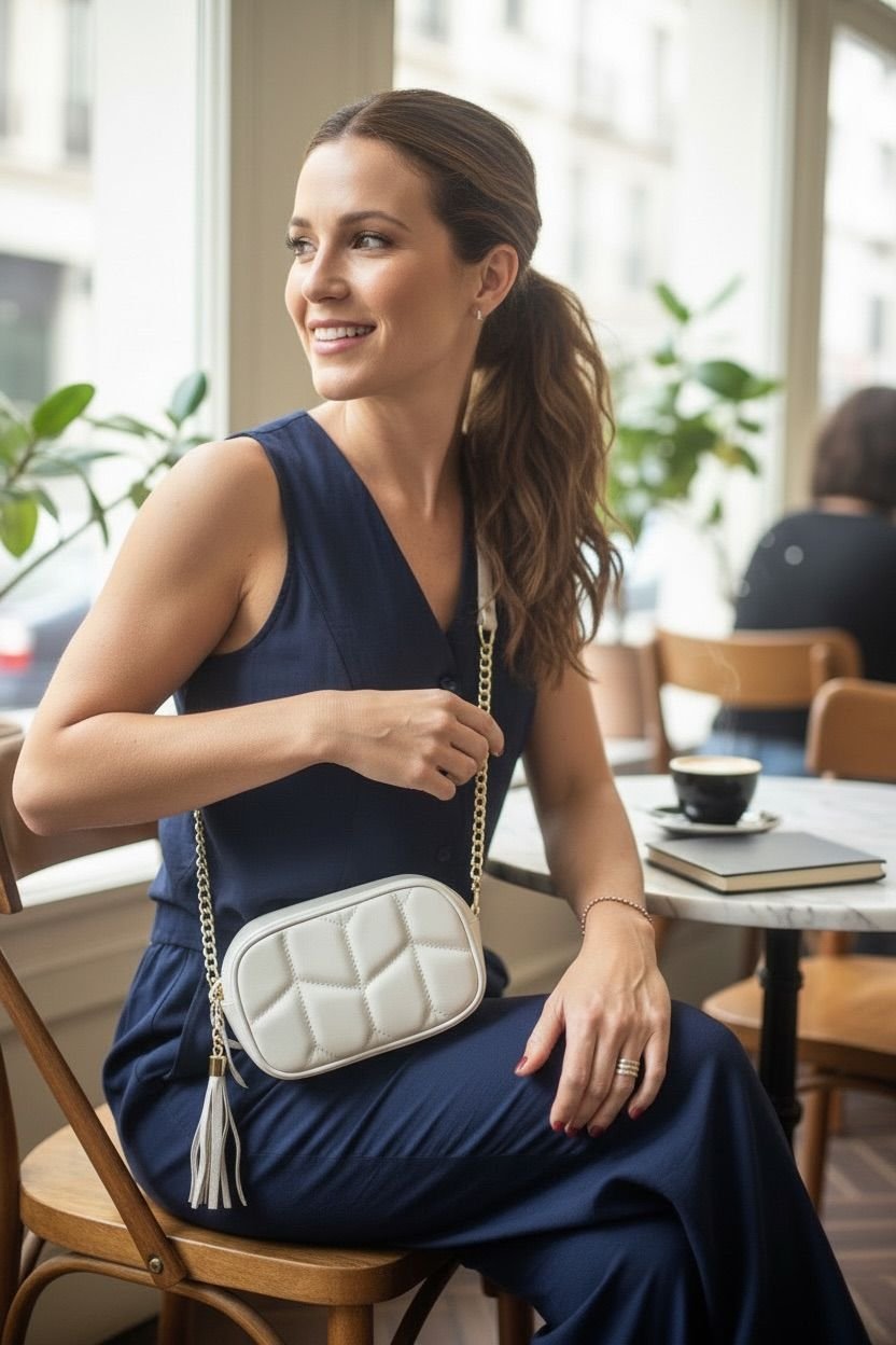 Bolsa Em Couro Matelassê Alça Tiracolo Corrente E Couro Xanty - Offwhite Off White 7
