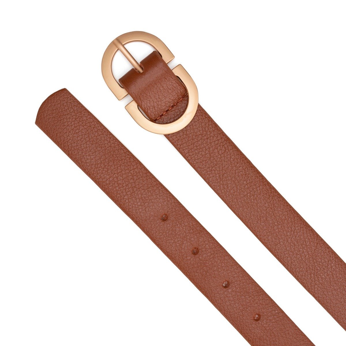 Cinto Em Couro Fivela De Metal Com Acabamento De Brilho Resinado Castilho - Caramelo Marrom 2