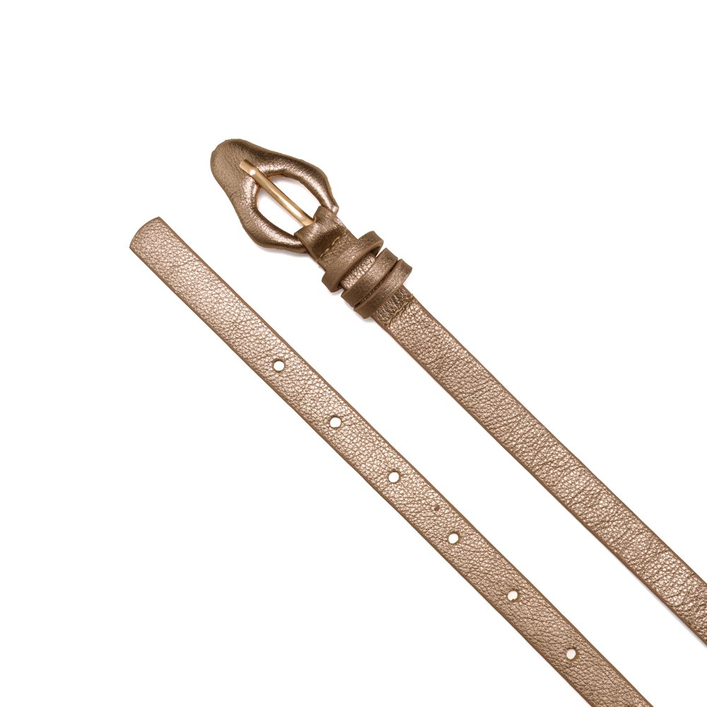 Cinto Confeccionado Em Couro Tira Fina Finny Prata Velho Dourado 2