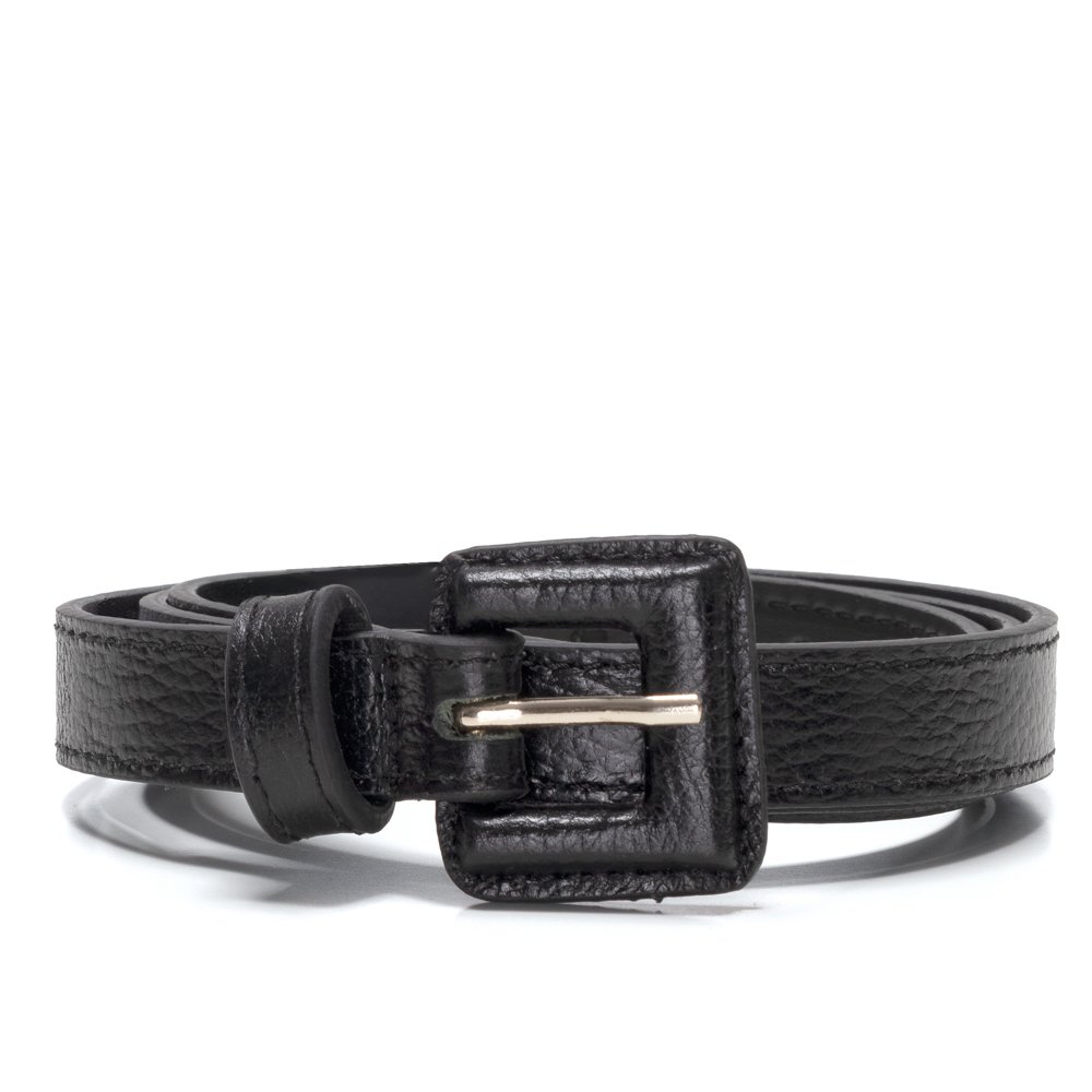 Cinto Em Couro Fivela Forrada Quadrino Preto