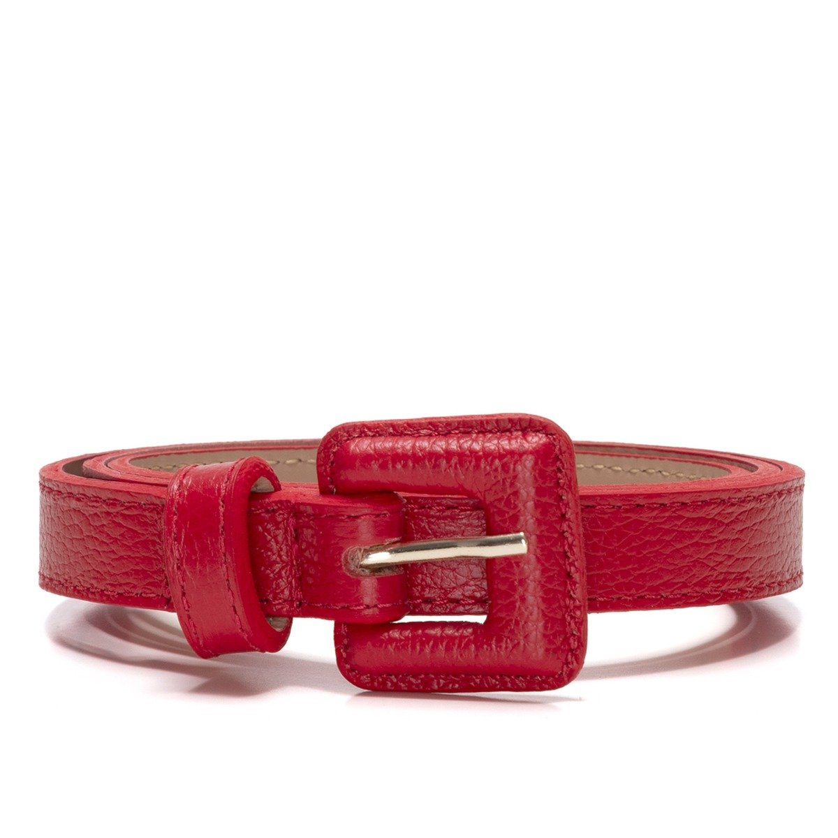 Cinto Em Couro Fivela Forrada Quadrino Vermelho