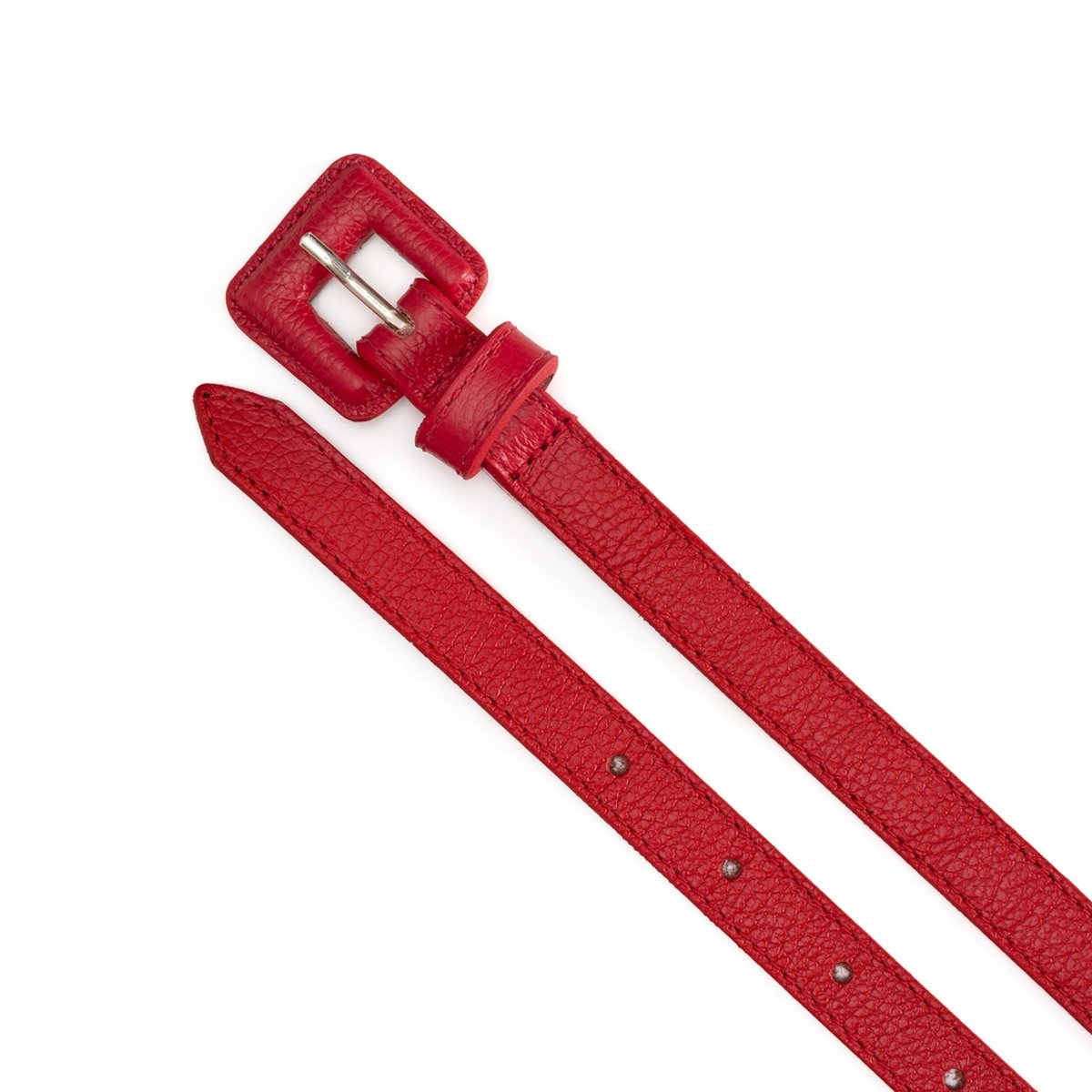 Cinto Em Couro Fivela Forrada Quadrino Vermelho Vermelho 2