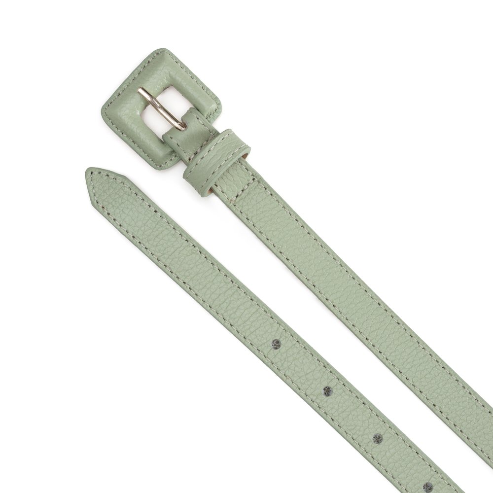 Cinto Em Couro Fivela Forrada Quadrino Menta Verde 2