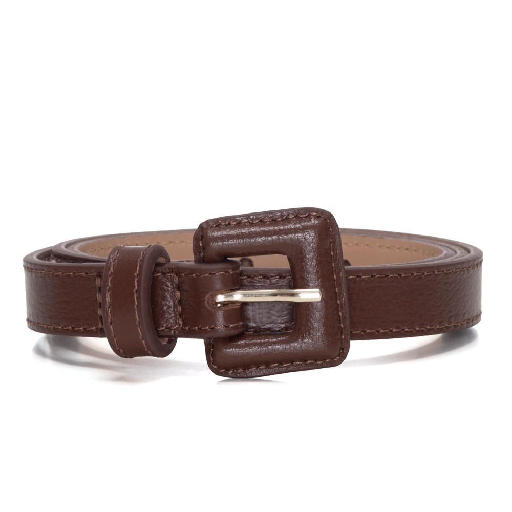 Cinto Em Couro Fivela Forrada Quadrino Chocolate