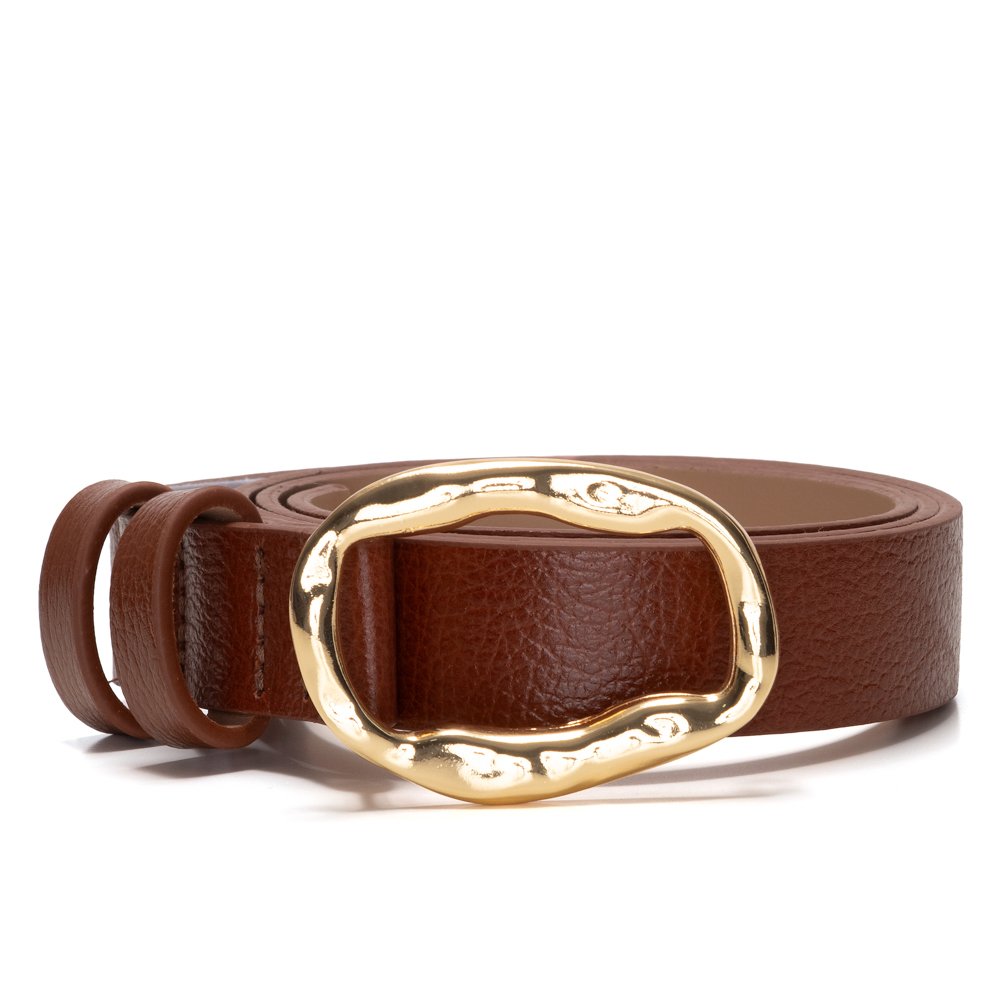 Cinto Em Couro Fivela Em Metal Oval Texturizada Ovy Marrom