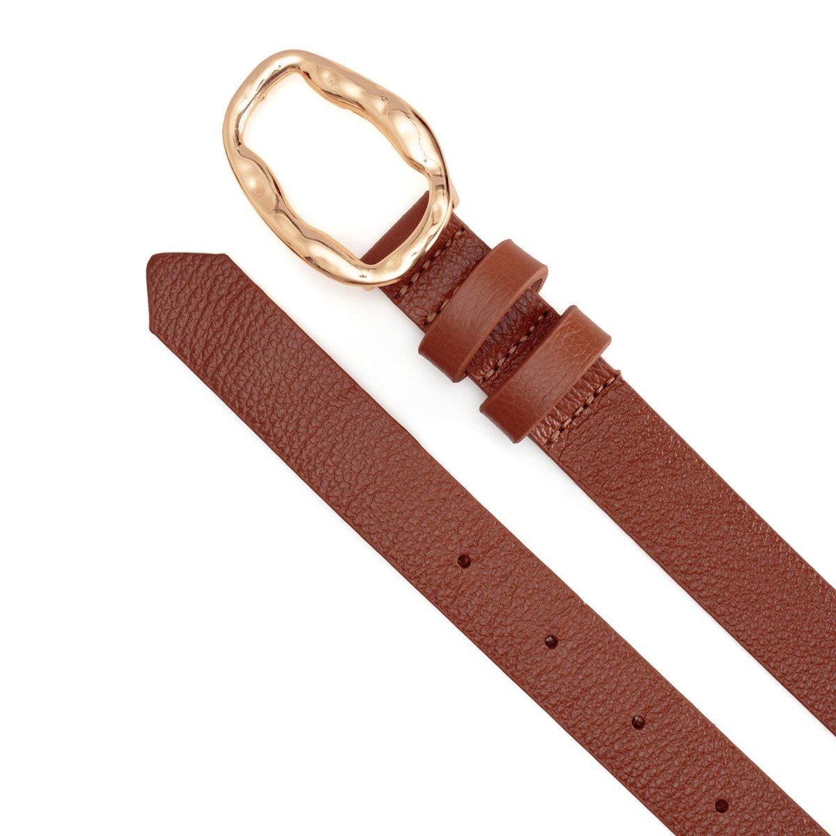 Cinto Em Couro Fivela Em Metal Oval Texturizada Ovy Caramelo Marrom 2