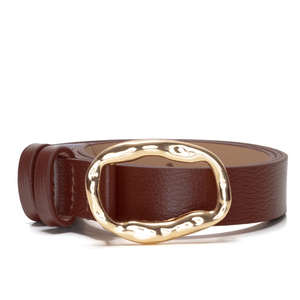 Cinto Em Couro Fivela Em Metal Oval Texturizada Ovy Whisky