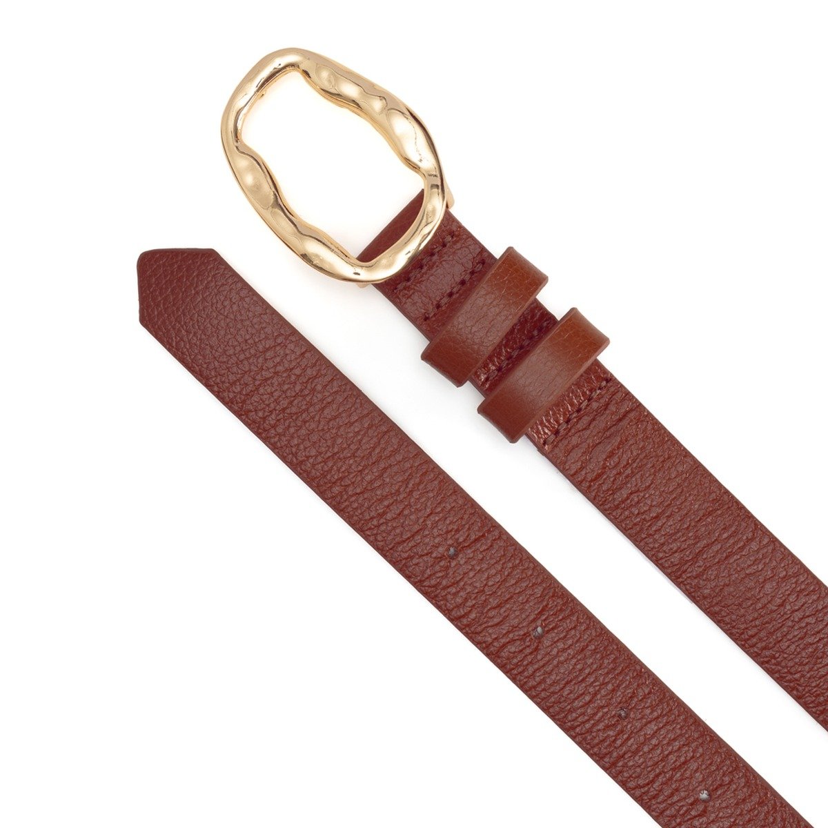 Cinto Em Couro Fivela Em Metal Oval Texturizada Ovy Whisky Marrom 2