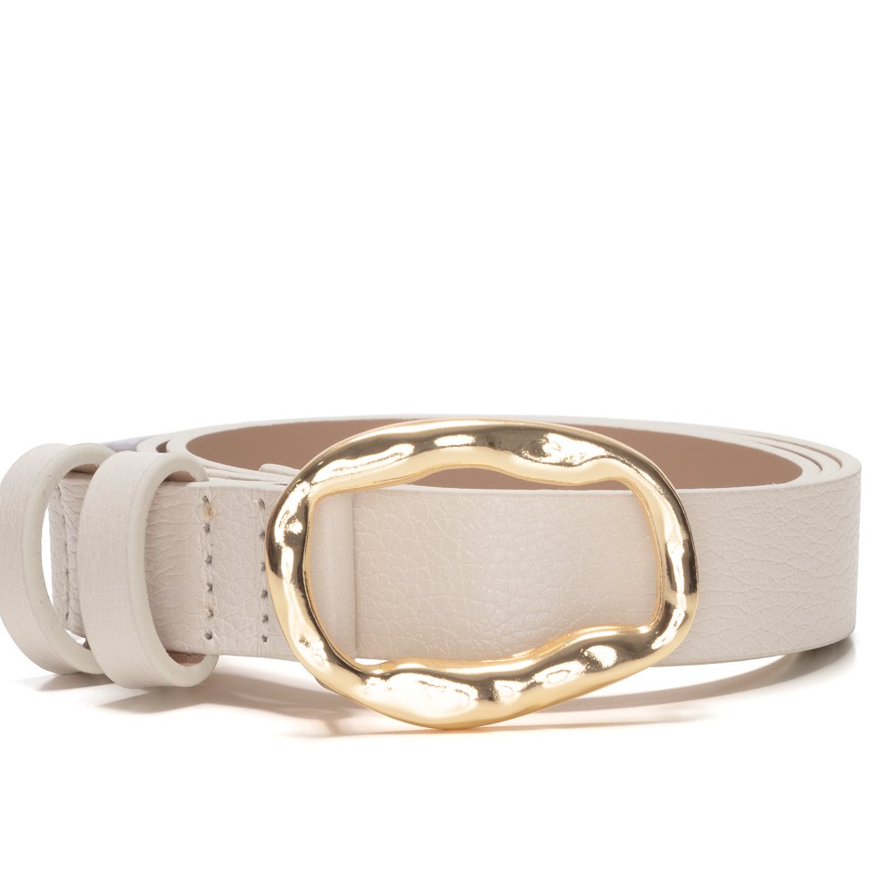 Cinto Em Couro Fivela Em Metal Oval Texturizada Ovy Off-White