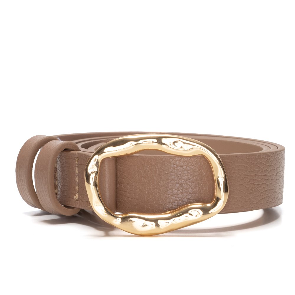 Cinto Em Couro Fivela Em Metal Oval Texturizada Ovy bege