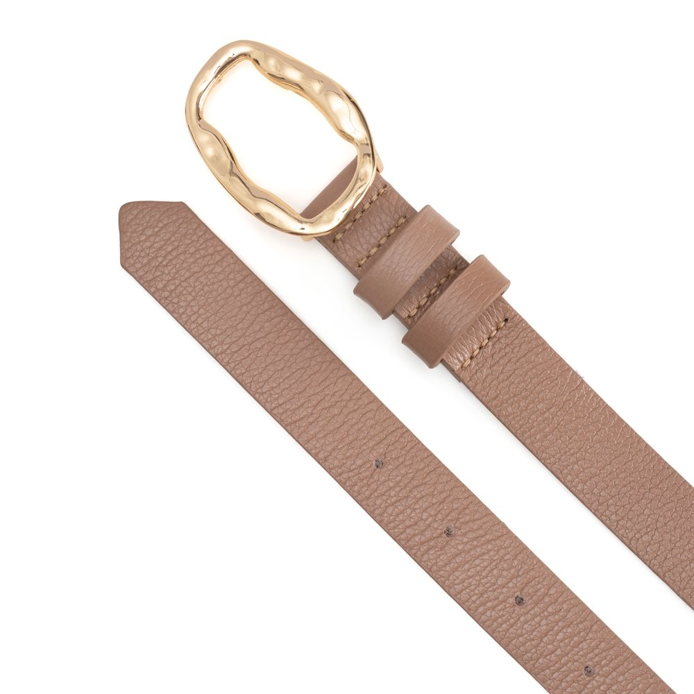 Cinto Em Couro Fivela Em Metal Oval Texturizada Ovy bege Bege 2