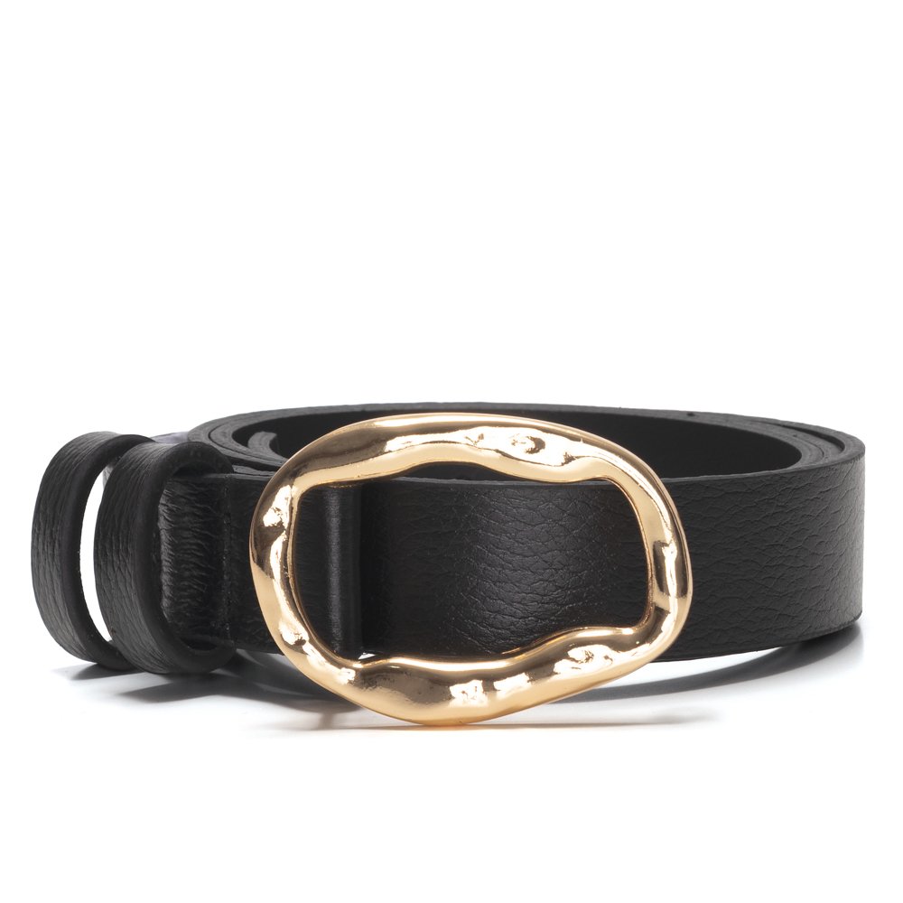 Cinto Em Couro Fivela Em Metal Oval Texturizada Ovy Preto