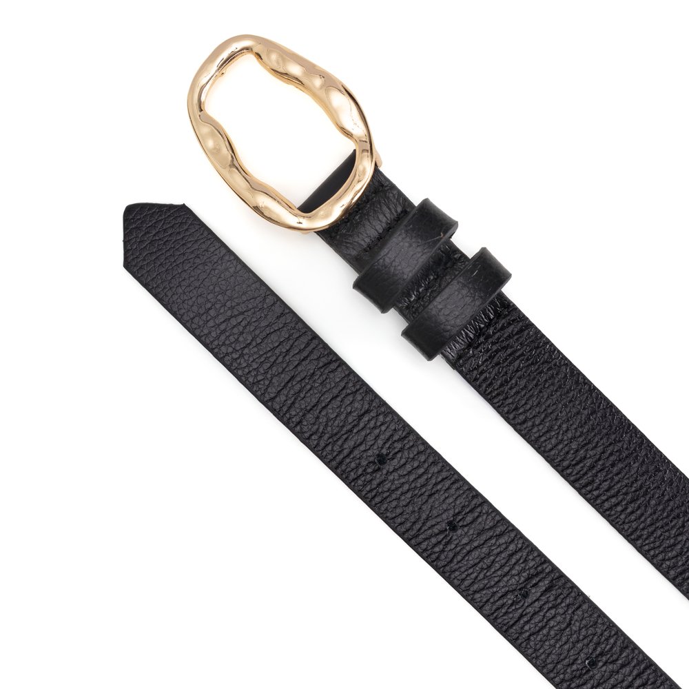 Cinto Em Couro Fivela Em Metal Oval Texturizada Ovy Preto Preto 2