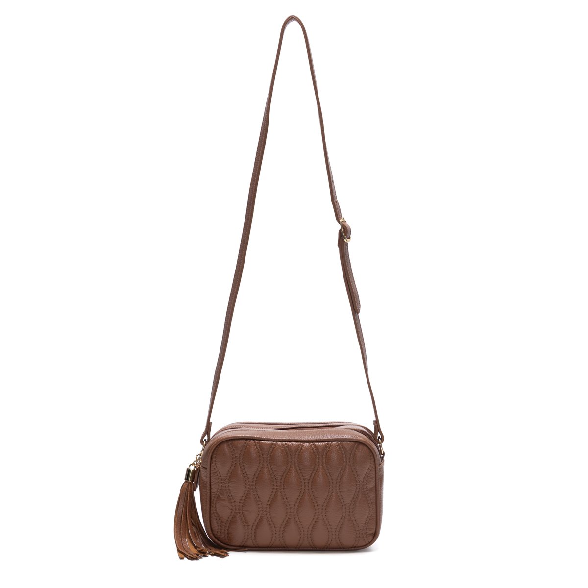 Bolsa Em Couro Matelassê Duas Divisórias Elodie - Caramelo