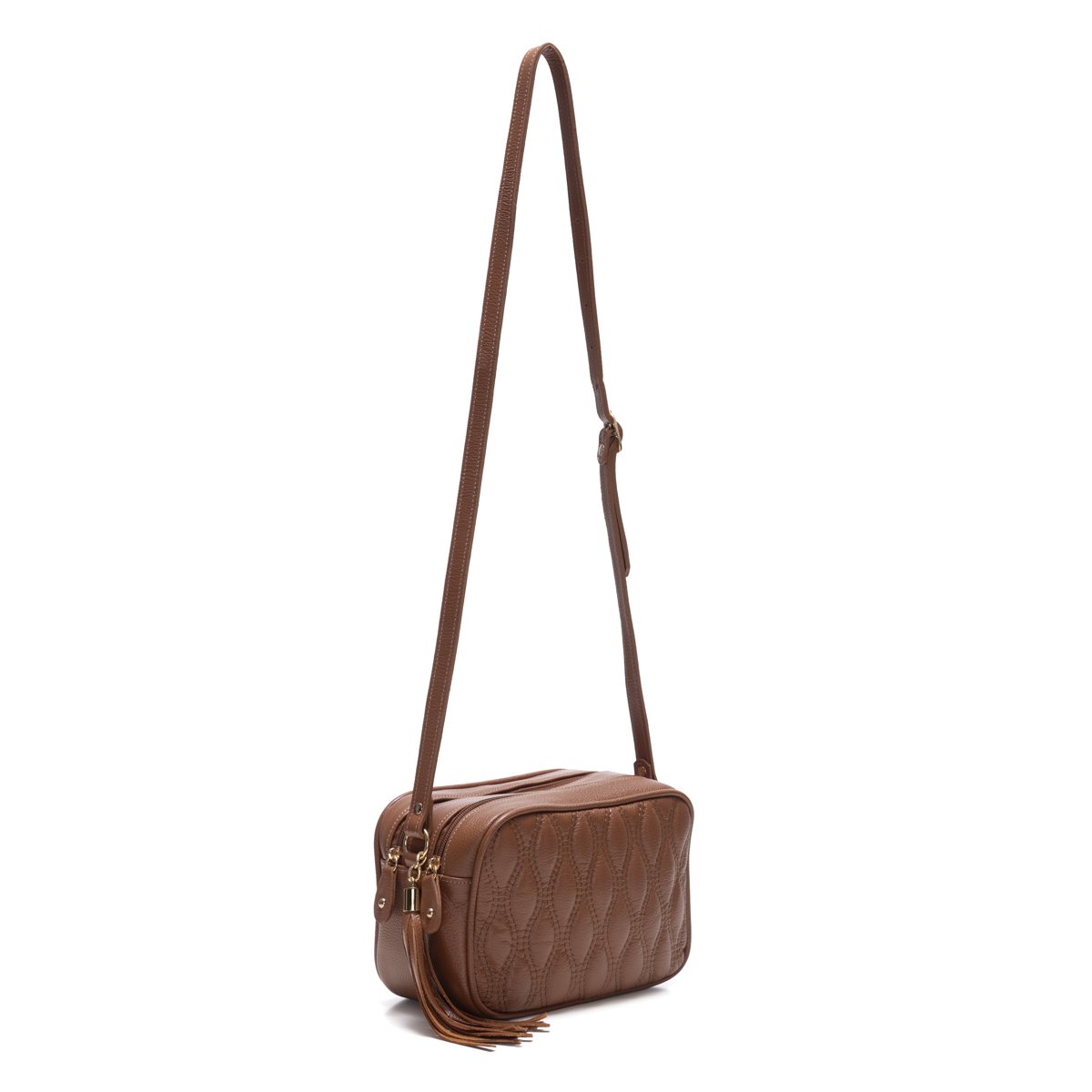 Bolsa Em Couro Matelassê Duas Divisórias Elodie - Caramelo Marrom 2