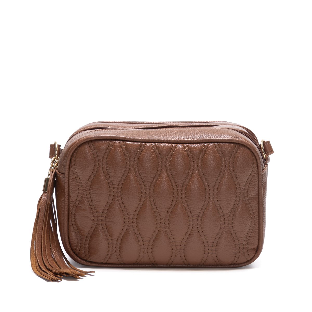 Bolsa Em Couro Matelassê Duas Divisórias Elodie - Caramelo Marrom 4