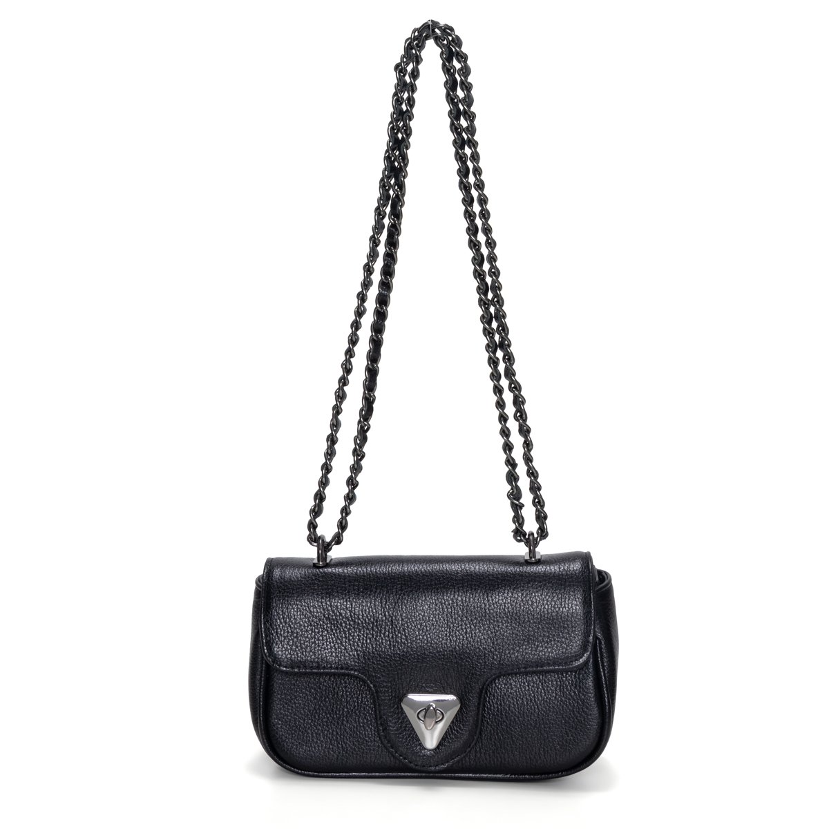 Bolsa Em Couro Com Alça De Corrente Virna - Preto