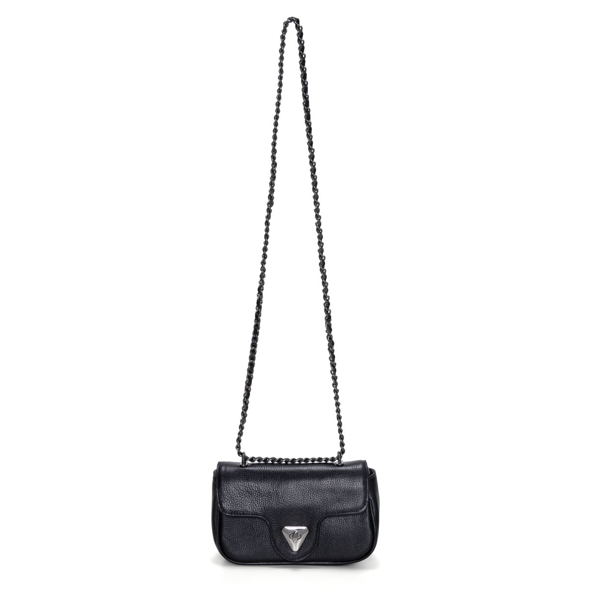 Bolsa Em Couro Com Alça De Corrente Virna - Preto Preto 2