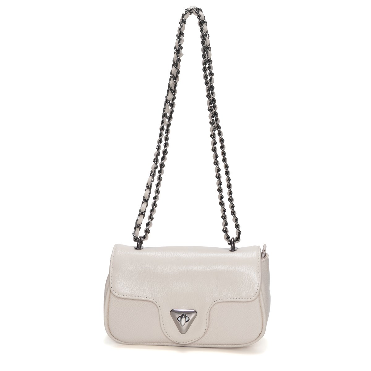 Bolsa Em Couro Com Alça De Corrente Virna - Off-White
