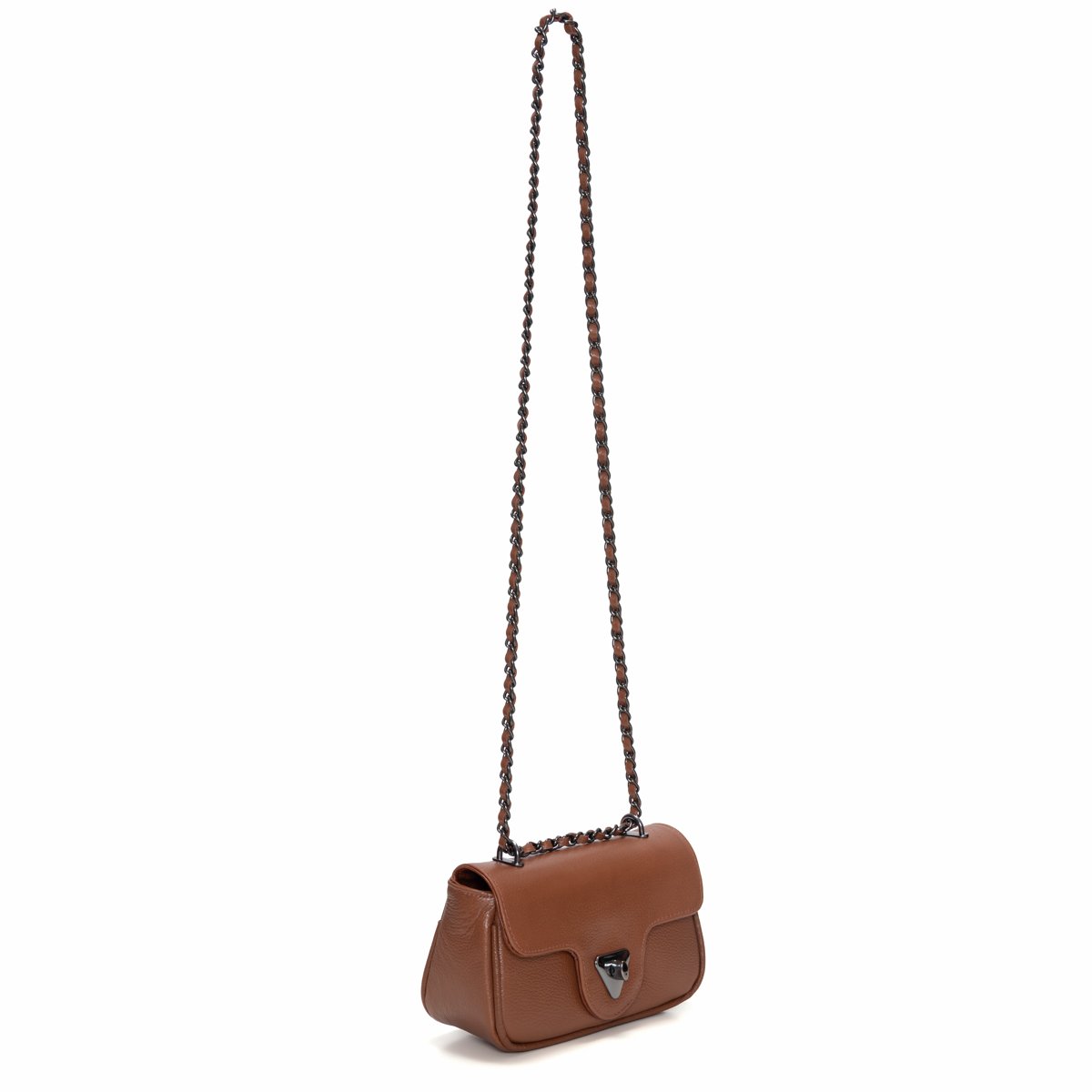 Bolsa Em Couro Com Alça De Corrente Virna - Caramelo Marrom 3