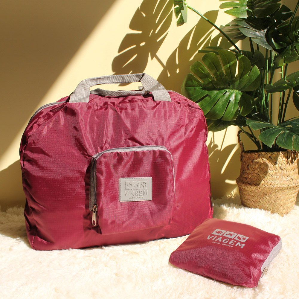 Bolsa de Viagem Dobrável Trapézio Estampa Lisa Jacki Design Cinza 4