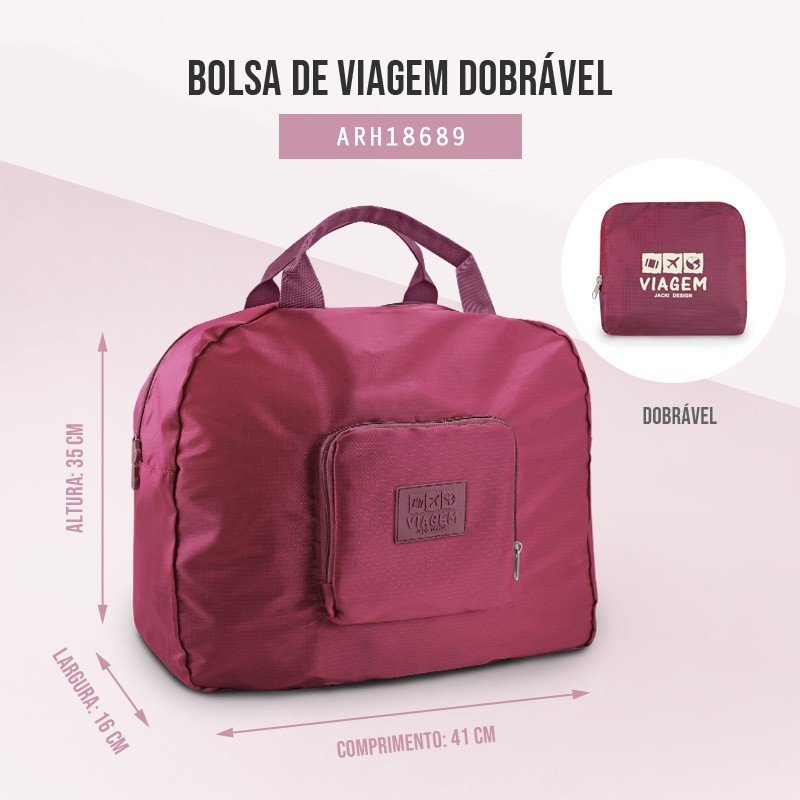 Bolsa de Viagem Dobrável Trapézio Estampa Lisa Jacki Design Rosa 5