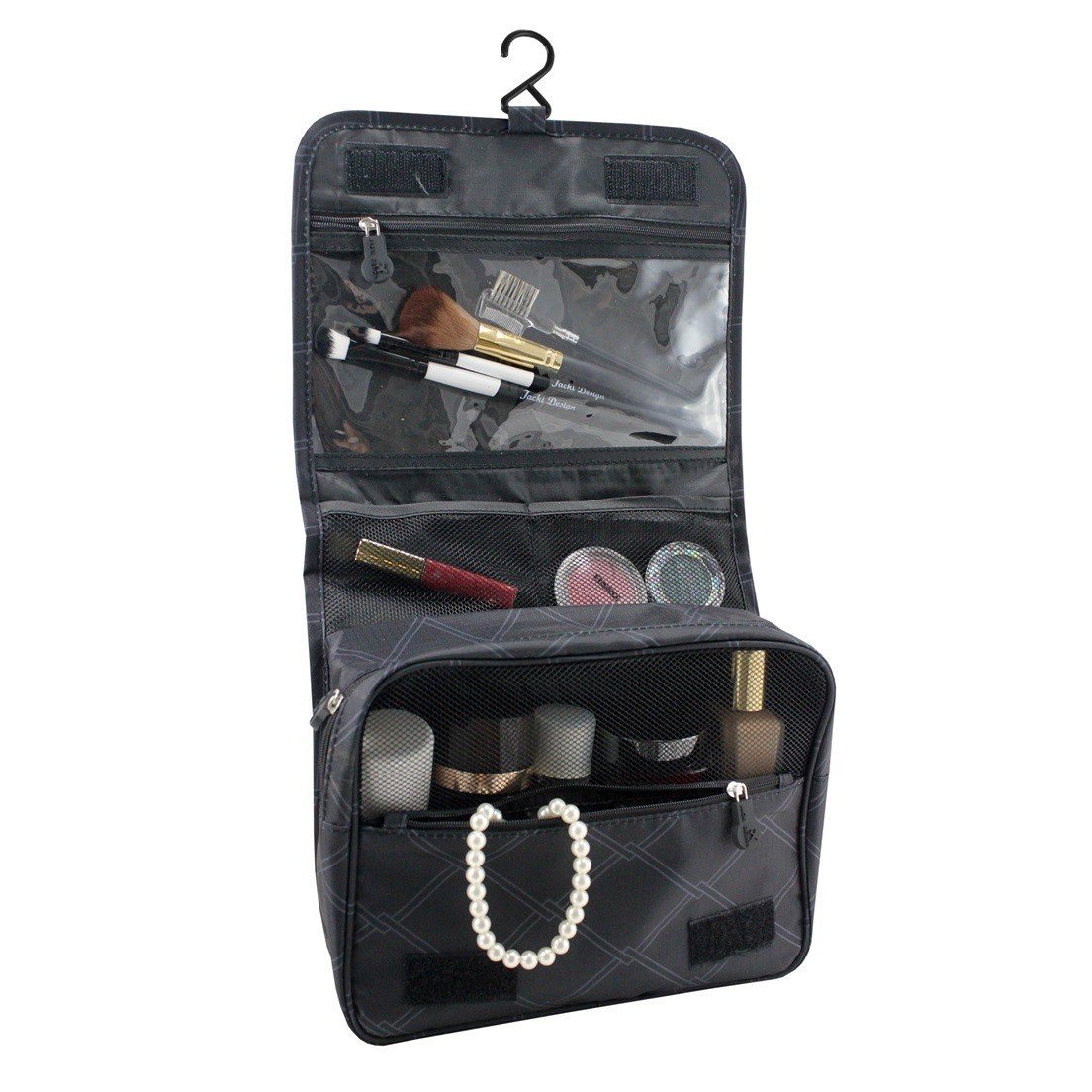 Necessaire com Gancho para Viagem Estampa Listrada Jacki Design Preto 3