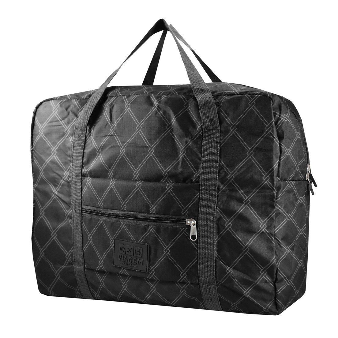 Bolsa de Viagem Dobrável Retangular Estampa Listrada Jacki Design Preto 2