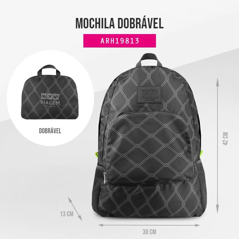 Mochila Dobrável para Viagem Estampa Listrada Jacki Design Preto 4