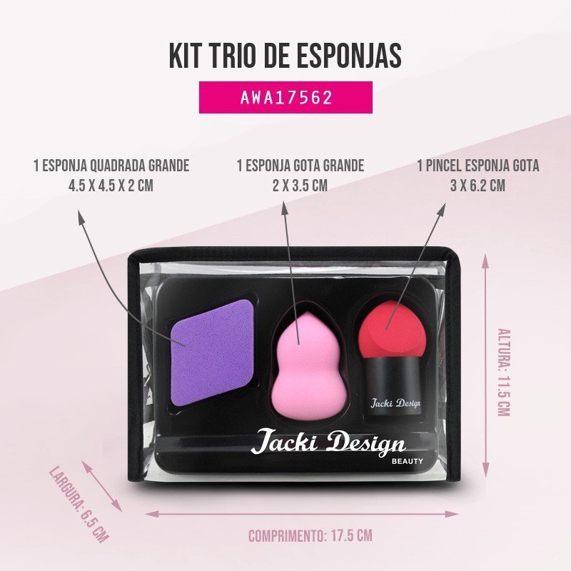 Kit com 3 Esponjas Jacki Design Rosa 3