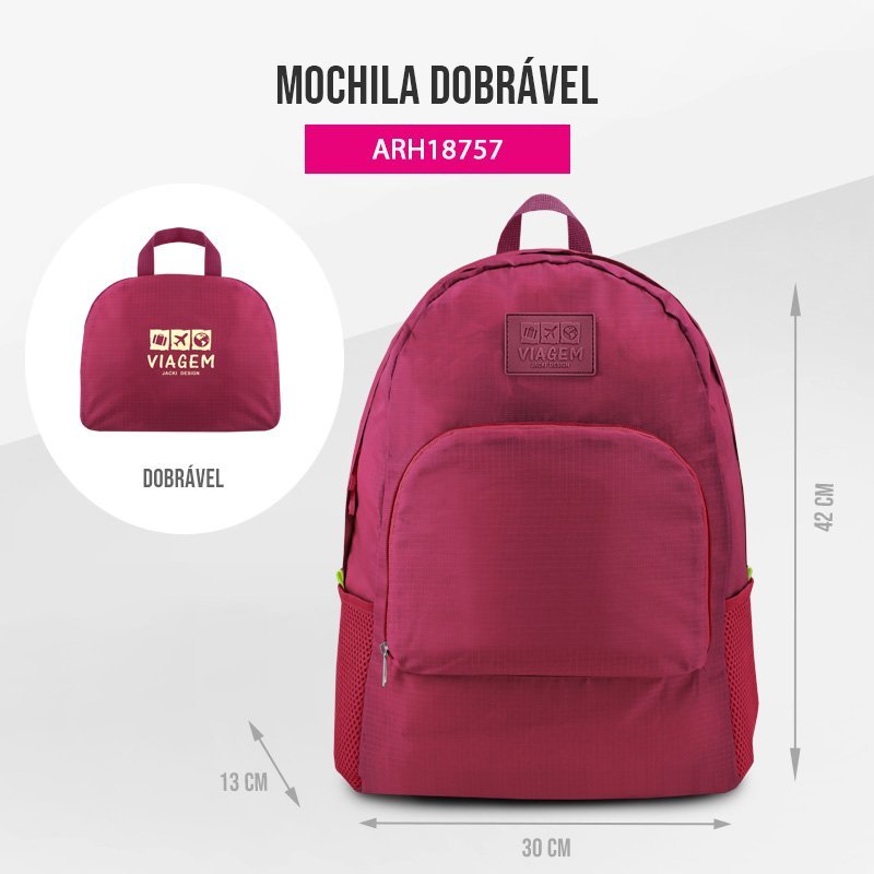 Mochila Dobrável para Viagem Estampa Lisa Jacki Design Vermelho 4