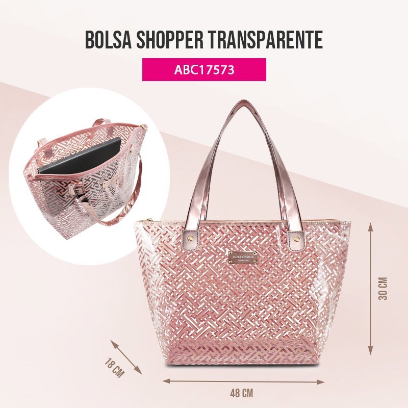 Bolsa de Ombro Transparente Diamantes Jacki Design Rosa 2