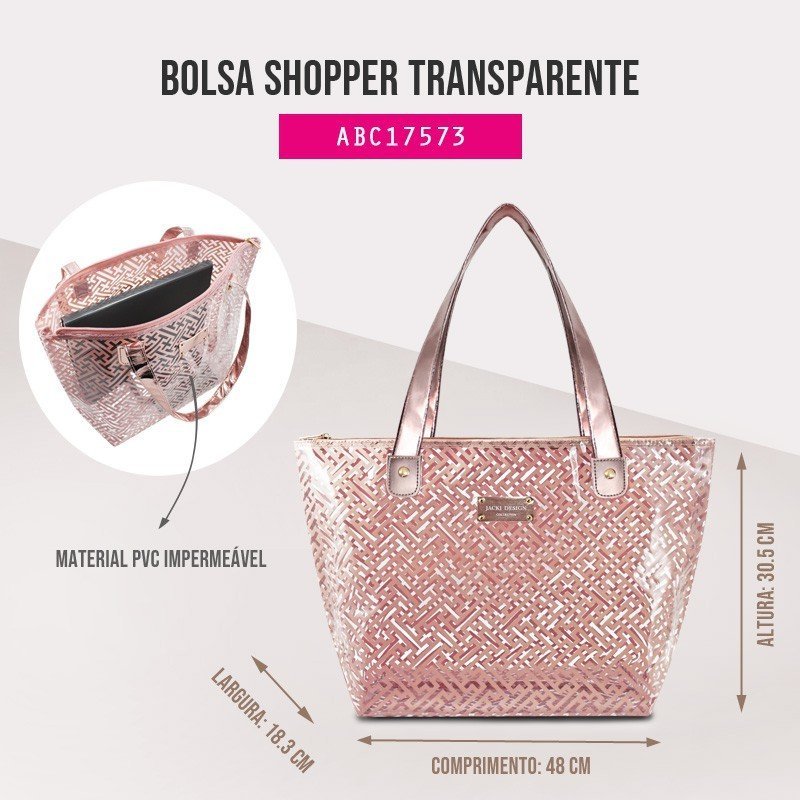Bolsa de Ombro Transparente Diamantes Jacki Design Rosa 4