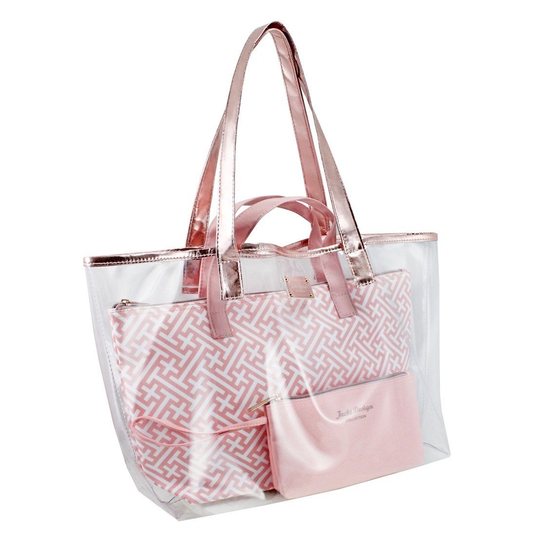 Bolsa Transparente com 3 Peças Diamantes Jacki Design Rosa 6