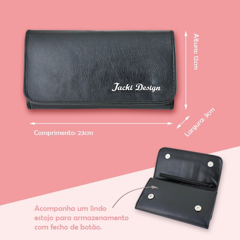 Kit com 18 Pincéis Profissionais com Estojo Jacki Design Preto 4
