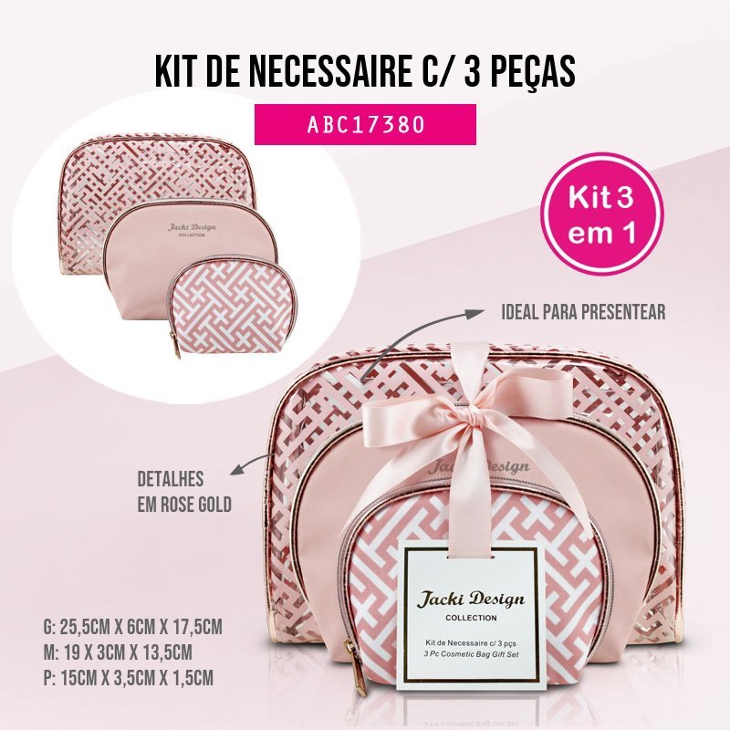 Kit de Necessaire com 3 Peças Diamantes Jacki Design Dourado 4