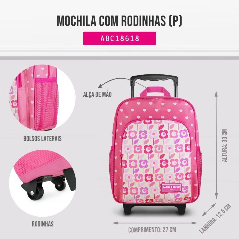 Mochila com Rodinhas Tamanho Pequeno Sapeka Jacki Design Rosa 3