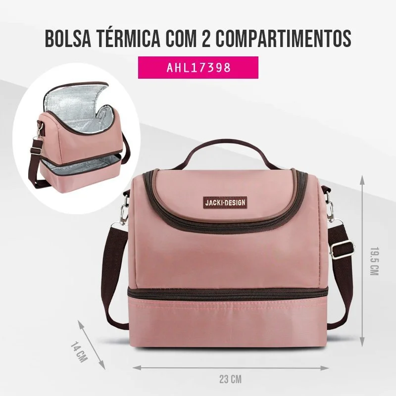 Bolsa Térmica com 2 Compartimentos Essencial III Jacki Design Rosa 2