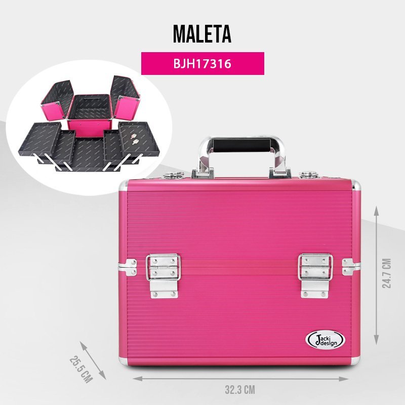 Maleta Profissional de Maquiagem Pink Tamanho Grande Jacki Design Rosa 2