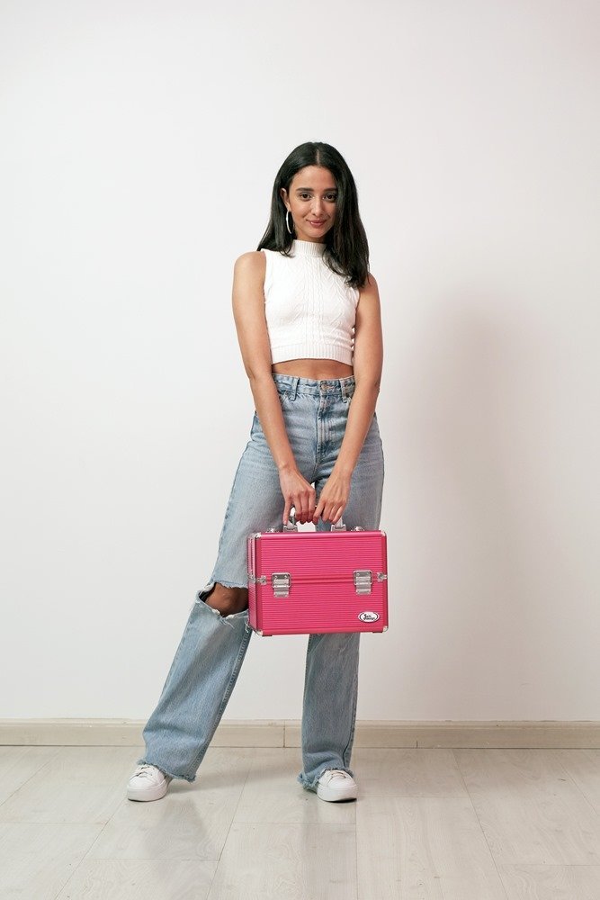 Maleta Profissional de Maquiagem Pink Tamanho Grande Jacki Design Rosa 8