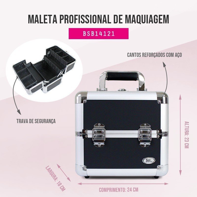Maleta Profissional de Maquiagem Preto Jacki Design Preto 8