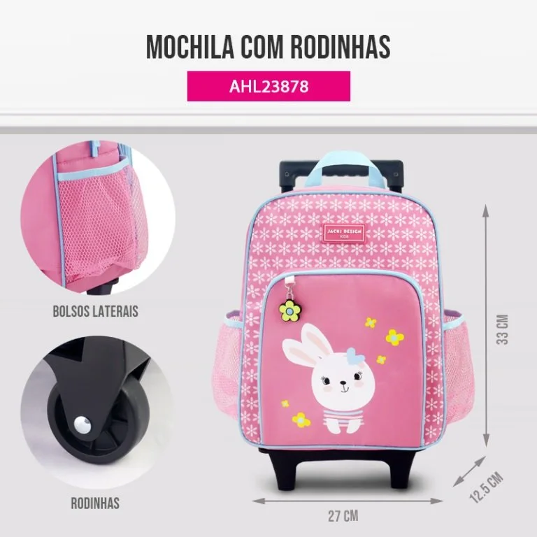 Conjunto de Mochila com Rodinhas e Lancheira Térmica Infantil 4750ml Rosa 5