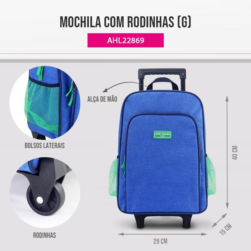 Conjunto de Mochila com Rodinhas Junior e Lancheira Térmica c/ 2 Compartimentos Azul 1