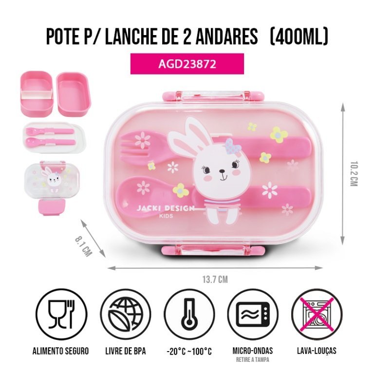 Kit Lancheira Térmica Infantil e Pote p/ Lanche com Garrafa 550ml Rosa 9
