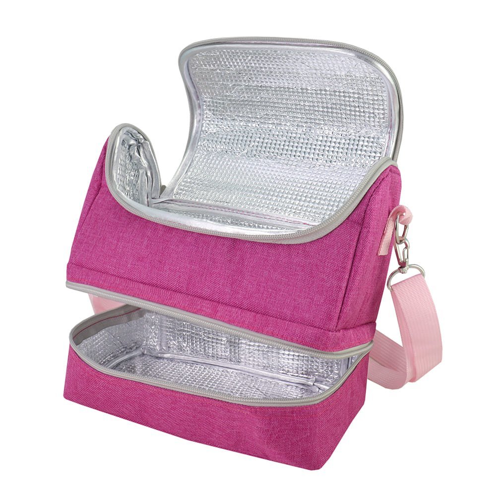 Conjunto Lancheira Térmica com Pote p/ Lanche, Garrafa 550ml e Mochila com Rodinhas Rosa 3