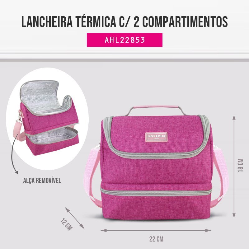 Conjunto Lancheira Térmica com Pote p/ Lanche, Garrafa 550ml e Mochila com Rodinhas Rosa 7