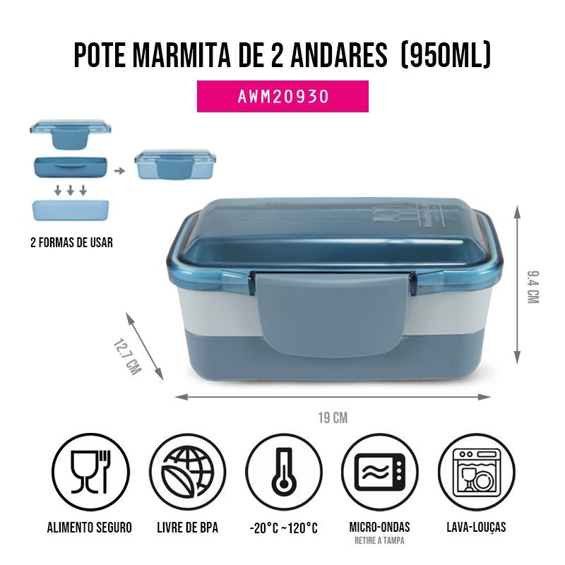 Conjunto Bolsa Térmica e Pote de Marmita 2 andares Concept-ANALISE Azul 10